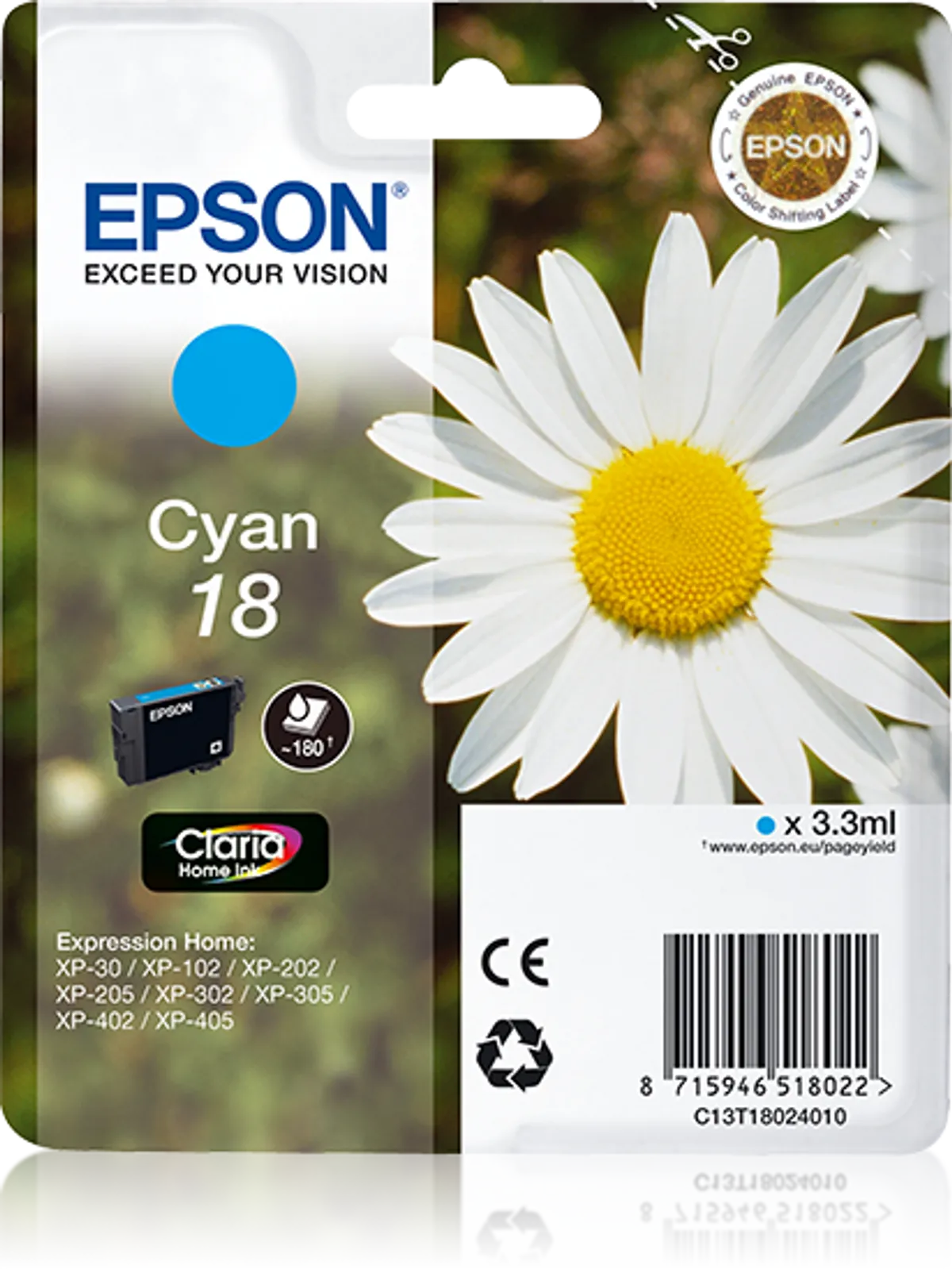 Epson 18 / T1802 / C13T18024012 / C13T18024022 Tinte cyan