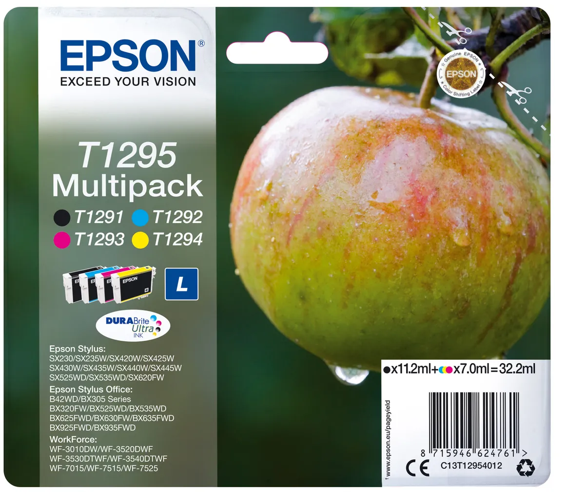 Epson T1295 / C13T12954012 / C13T12954022 / C13T12954511 Tinten Sparset schwarz, cyan, magenta, gelb (4 Stück)