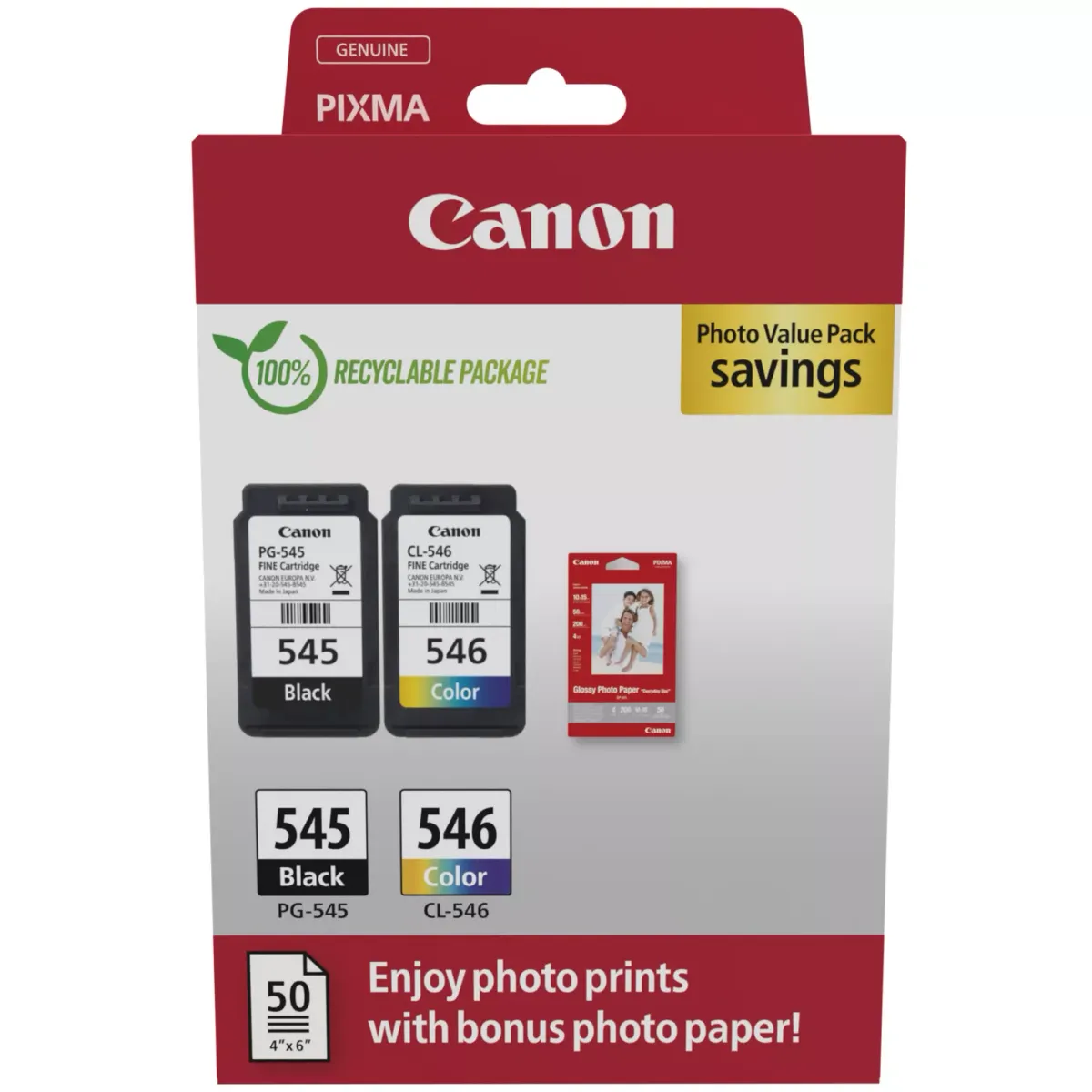 Canon PG-545 & CL-546 / 8287B008 Tinten Sparset schwarz, color (2 Stück) (inkl. 50 Blatt Fotopapier)